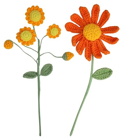 Talande bord 2 x höstnyanser virkade stjälkar 26 cm handgjord virkad blombukett med solros och blommor, återanvändbar höstdekoration för vaser, mors dag gåva
