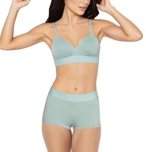 Enamor The Flex SMP01 damshorts, medium midja, komplett ryggskydd, fukttransporterande, bomullstrosor för dagligt bruk, Grön bäck, M