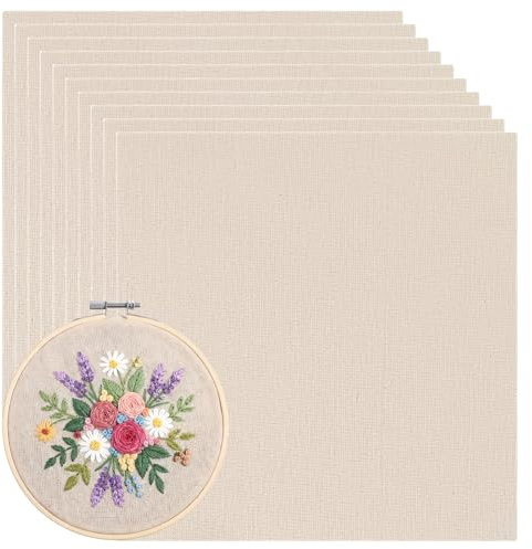 10 Stück 25x25cm Kreuzstich Stoff zum Sticken, Beige Hochwertiger Sticken Stoff, Stickerei Tuch Kreuzstichtuch, Cross Stitch Fabric für DIY Basteln Handwerk und kreativen Handarbeiten