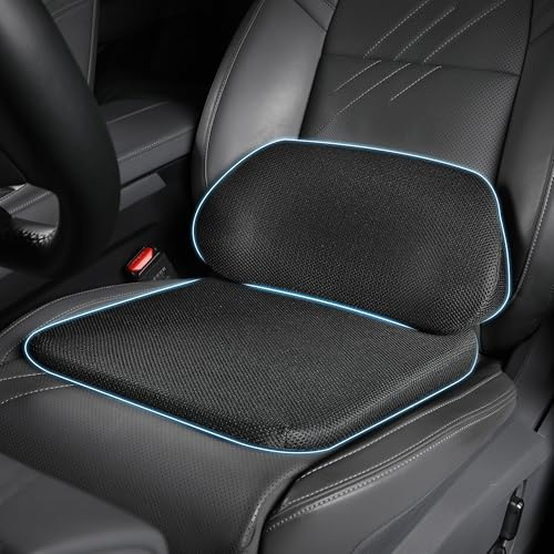 POKSRI Auto Sitzkissen & Lendenstutzkissen Set,keilkissen auto,erhohte Fahrsicht,aufrechte Sitzhaltung, Ruckenentlastung, atmungsaktiver Stoff,mittlere Harte, hochdichter Schaumstoff