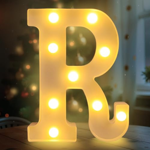 Fancysky Letras Luminosas de 22 cm, Letras LED, Ideales para Propuestas de Matrimonio, Festivales, Fiestas y Otros Entornos para Crear un Ambiente Romántico y Cálido (R)