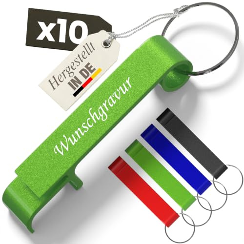 Gravurtastisch® Flaschenöffner mit Gravur Personalisiert – Bieröffner aus Edelstahl – Geschenk für Männer, Papa & Opa zu Vatertag, Geburtstag – Flaschenöffner mit Namen (Grün, 10 Stück)