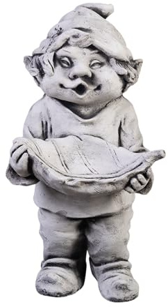 gartendekoparadies.de Gnom Gartenfreund, Steinfigur Wichtel, H. 33 cm, 5 kg, Grau, frostsicher aus Steinguss für Außenbereich