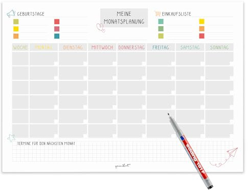 younikat Monatsplaner magnetisch DIN A3 abwischbar - dv526 | DIN A3 Wochen-Planer Tagesplaner Organizer Planung Überblick, 1 Monatsplaner im Format DIN A3 420 x 297 mm magnetisch