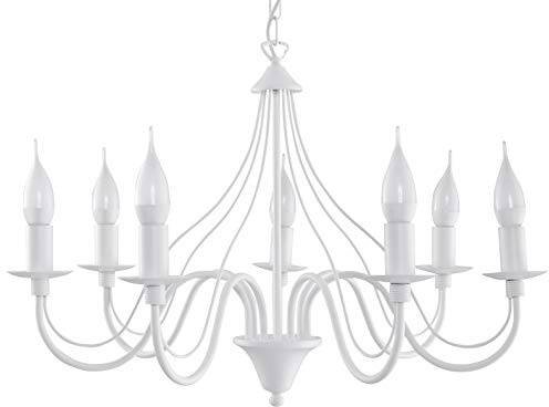 SOLLUX lighting Kronleuchter Hängelampe Hängeleuchte - Deckenlampe Stahl - 7 Flammig - LED Lampe Glühbirne - Weiß Minerwa