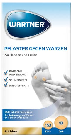 WARTNER Pflaster gegen Warzen - Warzenpflaster mit Salicylsäure - für effektive, schmerzfreie Warzenbehandlung - 15x klein, 9x groß, 24 Stück (1er Pack)