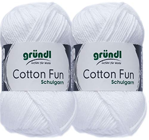 2x50 Gramm Gründl Cotton Fun Häkelgarn Schulgarn aus 100% Baumwolle + 1 Anleitung für EIN Meerschwein (01 Weiss)