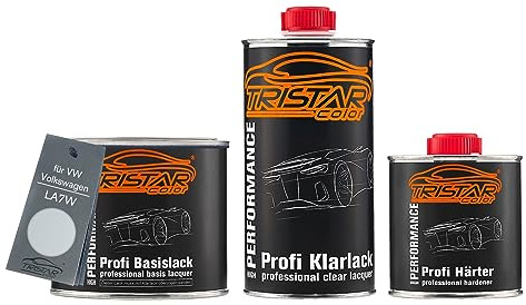 TRISTARcolor Autolack Dosen Set für VW LA7W Reflexsilber Metallic 1,25L | für VW / Volkswagen, Reflex Silver Metallic, Set aus Basislack + 2K Klarlack + Härter, Literware, spritzfertig