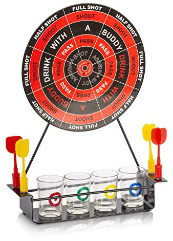 KAV - Roliga dart Board Shots Drinking Party spelset inklusive 4 x färgglada shotglasögon, 4 x magnetiska dart och 1 x metall piltavla perfekt för jul, födelsedagar, fester