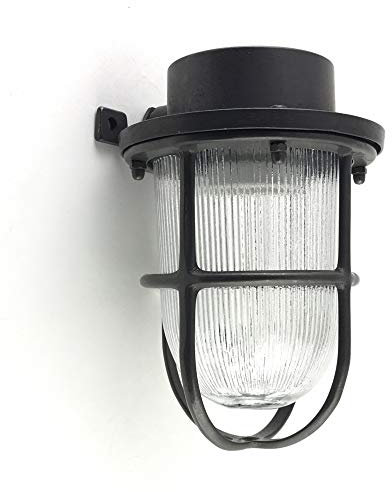 KsH y Co IP64 Aplique náutico de exterior en latón negro oxidado con toma de porcelana E27 IP64