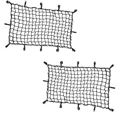 CZC AUTO Black Latex Bungee Cargo Net, Strech to 44x76 Luggage Netting with 2X2 Small Mesh, 12 Adjustable Plastic Hooks for Rooftop Cargo Carrier Roof Rail Rack Hitch Basket SUV, 22x38, 2 Pack