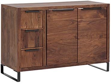 Woodkings Sydney Waschtisch I BxHxT: 105x74x45 cm aus massiv Holz Akazie dunkel I 2-türiger Waschtischunterschrank mit Schubladen I Badezimmer Unterschrank I rustikales Badmöbel