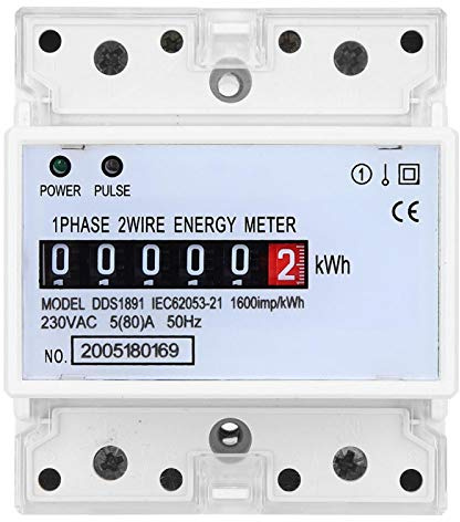 Stromzähler Hutschiene, 1 Phasiger 4 P Strommessgerät, 5(80) A, 230V AC, DDS1891 KWh Zähler, Hochgenaue 4P LCD Digitale Stromzähler, 800 Imp/kWh 50 Hz Din Schienen Stromzähler,