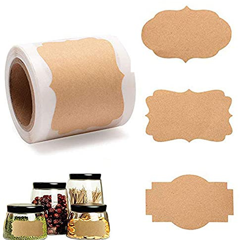 300 Pezzi Autoadesivo Etichette di Carta Kraft, Sticker Tag Etichette, Etichette Adesive di Carta kraft, per Regali di Natale e Halloween, Bottiglie Barattoli Regalo, Alimenti