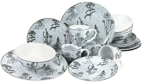 CreaTable, 22507 Serie Vintage Flowers - Set di stoviglie per 4 persone, servizio combinato in porcellana, lavabile in lavastoviglie e microonde, made in Europe