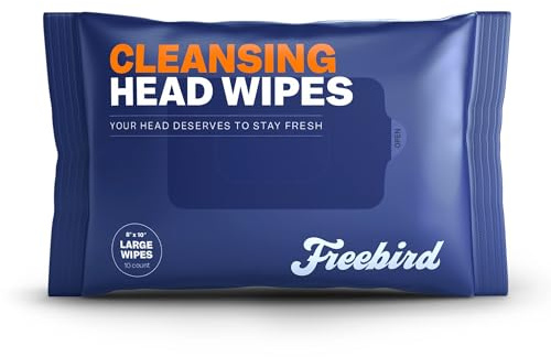 Freebird Head & Body Towelette Wipes for Men - 10ct Large, Rinse-Free Head Towel, Flushable, pH-balanced, Showerless, Perfect for Gym, Camping, Anti-Shine with Natural Aloe, Eucalyptus, Witch Hazel