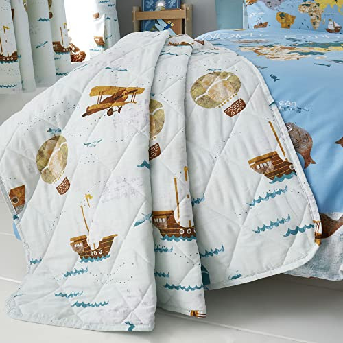 Happy Linen Company Manta Acolchada Reversible Azul World Explorer para niñas y niños