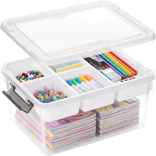 Citylife 16L Plastic Storage Boxes with Removable Tray Clear Craft Organizers with Compartments Storage Container for Organizing Bead, Tool, Sewing, Playdoh