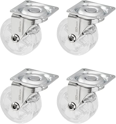 SOTECH 4 Stück Design Lenkrollen SHIFT Rollen-Ø 50 mm transparent | belastbar bis 140 kg (35 kg pro Möbelrolle), Höhe 64 mm