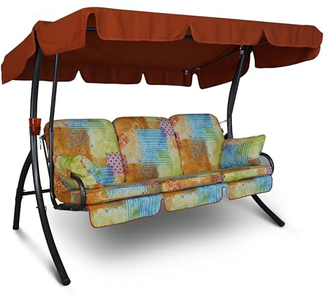 Angerer Hollywoodschaukel Comfort – Schaukel zum Sitzen, Liegen & Entspannen, inkl. Bett-Funktion, einfache Montage, Made in Germany, hochwertiger Stoff, Bunt Gemustert