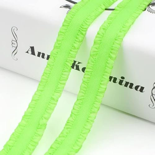 22 yardas, bandas elásticas de 1,3 cm, cinta de encaje de goma elástica con doble volante, adornos, pliegues, bricolaje, lazo para el cabello, ropa, accesorios de costura, verde fluorescente