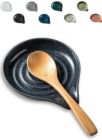 LAUCHUH Spoon Rest for Stove Top, Ceramic Spoon Holder 5 Kitchen Spatula Rest for Countertop Large Holder for Ladle, Spatula, Spoons or Tongs, Christmas Decor, Speckled Black