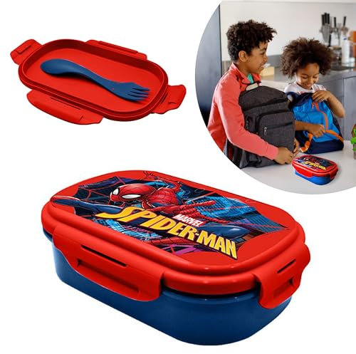 SRV Hub Portapranzo Spiderman da 20 cm, senza BPA, per la scuola, per bambini, contiene forchette e posate (cucchiaio, forchetta, coltello 3 in 1), SP50011