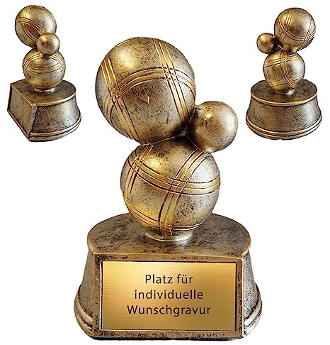 3D Bowl Pokal - Boccia & Boule Trophäe - Resinfigur Pétanque Gold - 15 cm | Schwere Bosseln Figur inklusive individueller Gravur mit Wunschtext für Siegerehrungen - Hochwertige Optik in Bronze/Gold