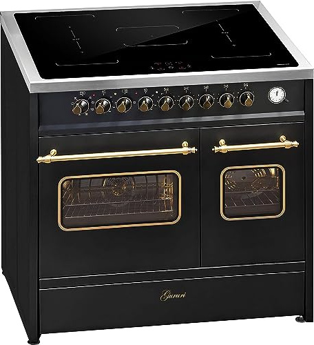 GURARI Cuisinière à induction E 913 DF RU BL - Rétro électrique - 90 cm - Range Coocker avec induction Flex - 2 fours