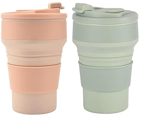 2 Stück Faltbarer Becher, Faltbarer Kaffeebecher, Faltbare Reisebecher, Reise-Campingbecher, Silikon-Faltbecher, Tragbare Silikon Becher, Wasserbecher Faltbar, Bpa-Frei, Geeignet für Camping (350ml)