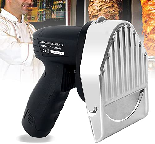 Commercial Electric Shawarma Doner Kebab Knife Cordless Kebab Slicer Meat Cutter with 2 Blades Gyro Knife Adjustable 0.5 Thickness Barbecue Knife for Cutting Turkish Kebab Lamb