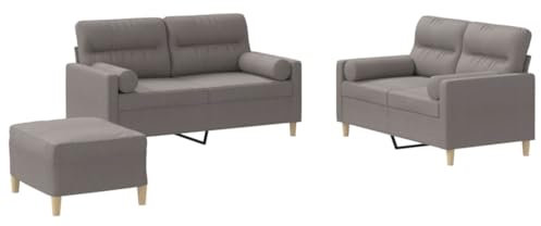 vidaXL Sofagarnitur 3-TLG., Sessel Couch mit Kissen Fußhocker, Sofa Wohnzimmersofa mit Armlehnen, Couchgarnitur Designsofa Sitzmöbel Polstermöbel, Taupe Stoff