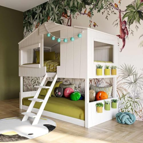 ArtKid Ronja Etagenbett 90x200cm mit Treppe, Hochbett, Holz Kinderbett 90x200 cm für Jungen & Mädchen, Hochbett mit Treppe und Platz für 2 Kinder