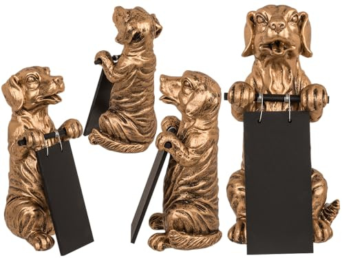 Out of the blue Goldene Deko-Figur, Hund mit Tafel, zum Beschriften, ca. 9,5 x 12,5 x 22 cm, aus Polyresin