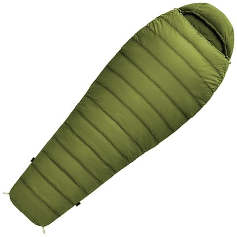 Mumienschlafsack Norskskin Ultralight 220 Grün Koppelbar Extrem - 6°C Schlafsack mit Kopfkissenfach (Reißverschluss Rechts)