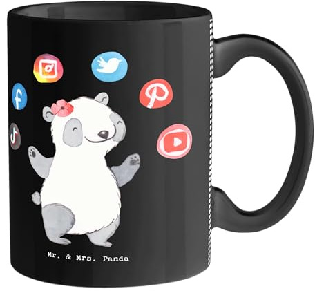 Mr. & Mrs. Panda Tasse Social Media Managerin Herz - Geschenk, Firma, Dankeschön, Kollegin, Cappuccino Tassen, Schenken, Teebecher, Porzellantasse,