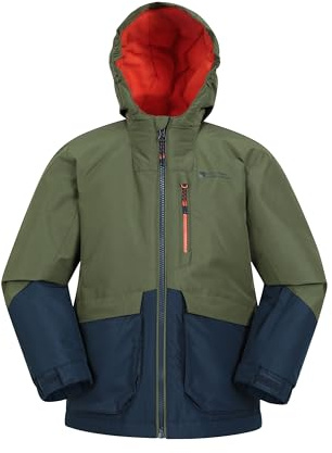 Mountain Warehouse Cosmos Kids Water-Resistant Ski Jacket - Padded Coat with Snowskirt & Front Pockets, Boys & Girls - Winter Skiing, Winter Sports, Walking Khaki Teen Size 13 Years