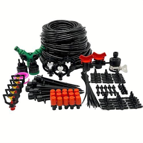 Kit de sistema de riego por goteo, sistema automático de riego de jardín para invernadero, patio, césped, planta con 30 m + 132 accesorios (VariantValue)