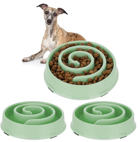 Relaxdays 3X Ciotola Anti-Ingozzamento per Cani, 600 ml, Lenta Assunzione del Cibo, Adatta alla Lavastoviglie, Verde