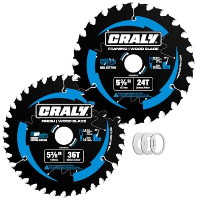 CRALY C0542436-2D Kreissägeblatt für Holzschneiden, 20 mm Dorn mit Hartmetallspitze, dünne Schnittfuge, schwarze Eisbeschichtung, für Sperrholz, MDF, OSB, laminiert, 2 Stück