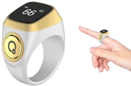 Kellegour Fingerzähler,Digitaler Fingerzähler,Smart Counter Ring,Tasbeeh Zähler mit Vibrationserinnerung,18mm Wiederaufladbarer Fingerzähler für Männer und Frauen Häkeln,Coaching,Runde,Golf (weiß)
