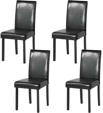 Liink1Ga Küchenstühle 4er Set Stühle Esszimmer 4er Set, Holzstühle/Essstuhl/Esszimmerstühle Holz Für Büro/Küche/Esszimmer/Wohnzimmer Stühle aus 3 cm Gummiholzbein/Kunstleder Stuhl Schwarz 92 cm Hohe