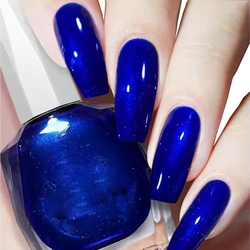 Blue Nail Polish, Navy blue Nail Polish Dark blue Nail Varnish, Holographic Quick Dry Nail No UV Lamp Curing, Long Lasting, Chip Resistant, Non-Toxic, Quick Drying, At Home (18#Satin Blue)