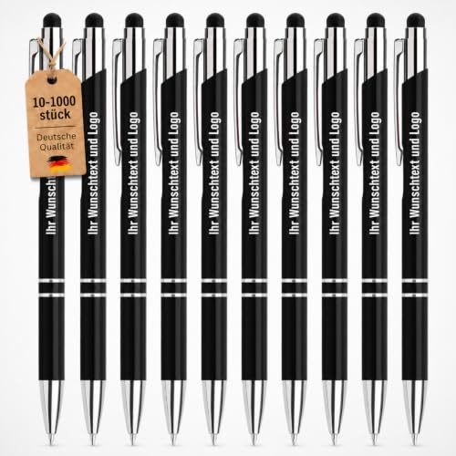 Gravurmaster Kugelschreiber Personalisierbar mit Gravur Wunschtext, 10–1000 STK 2-in-1 Ergonomisch Kugelschreiber mit Touchpen, Geschenk für Business, Büro, Schule & Vertragsunterzeichnung, 20 STK