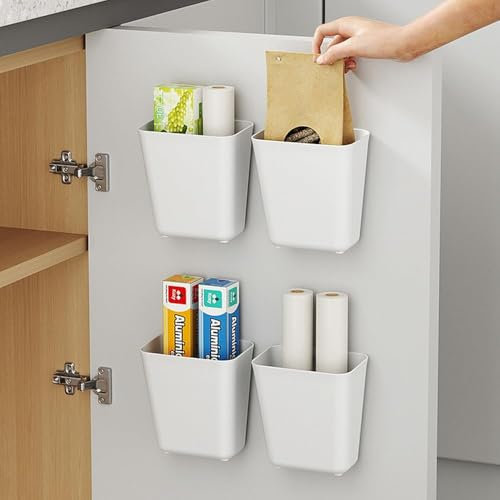 KARBAG Kitchen Cabinet Door Storage Box, Self-Adhesive Wall Mounted Storage Box Wrap Organizer Container Storage Organizer Space Saving for Small Items, Bathroom, Fridge(4 Pack)