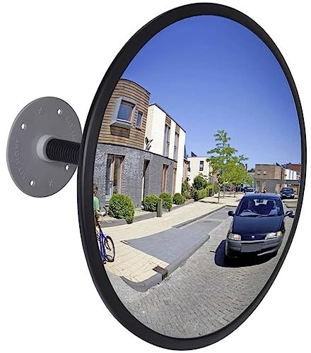 Xichuzi Verkehrsspiegel Konvex Acryl Schwarz 30 cm Indoor, Ausfahrt Spiegel, Konvexer Spiegel, Spiegel Ausfahrt, Traffic Mirror, Einparkhilfe Garage