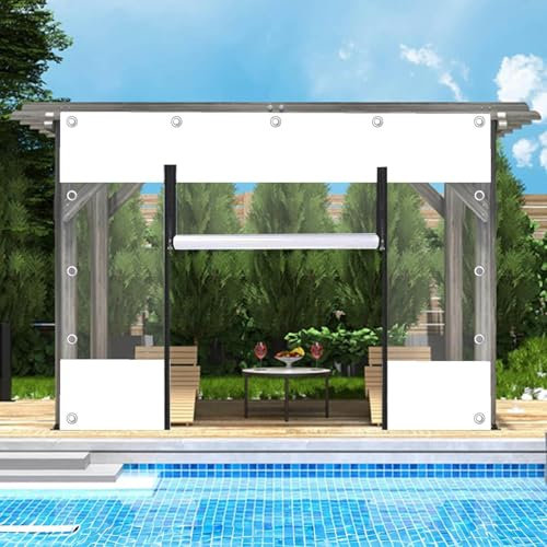 Tende Teloni Trasparenti Impermeabili,Pannelli Laterali Telone in Pvc Trasparente Bianco,Tende Per Eventi e Tendoni Con Porta a Cerniera,Per Gazebo Pergola,Con Occhielli,W×H-3.7×2m(12.1*6.6ft)