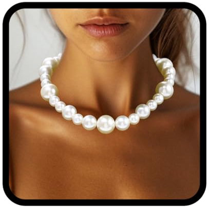 Handcess Perlen Chunky Halskette Weiße Perlen ketten Perlen Choker Halsketten für Damen