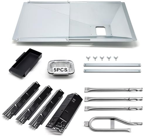 Hipoilk Grill Grease Tray Replacement for Dyna Glo 4 Burner DGH450CRP, DGH451CRP, DGH451CRP-D, Adjustable Drip Pan, Heat Plates and Burners for Dyna Glo Grill Replacement Parts