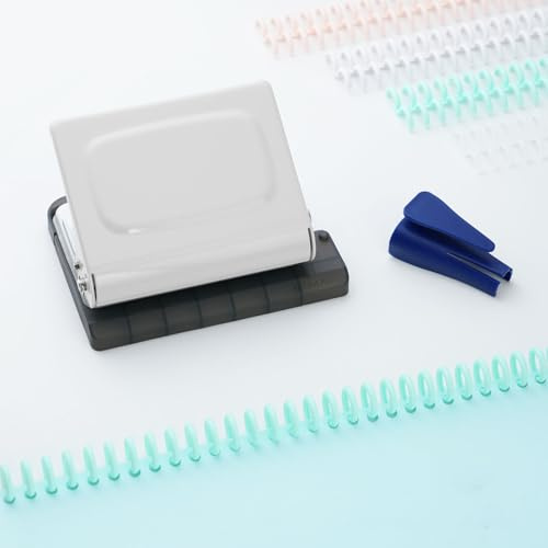 Bindegerät Spiralbindung 10 Loch, Spiralbindegerät Locher A4 mit 10 farbigen Binderücken – geeignet für A4 (30 Löcher), A5 (20), B5 (26) – Bindemaschine für Büro, Schule, DIY - Weiß